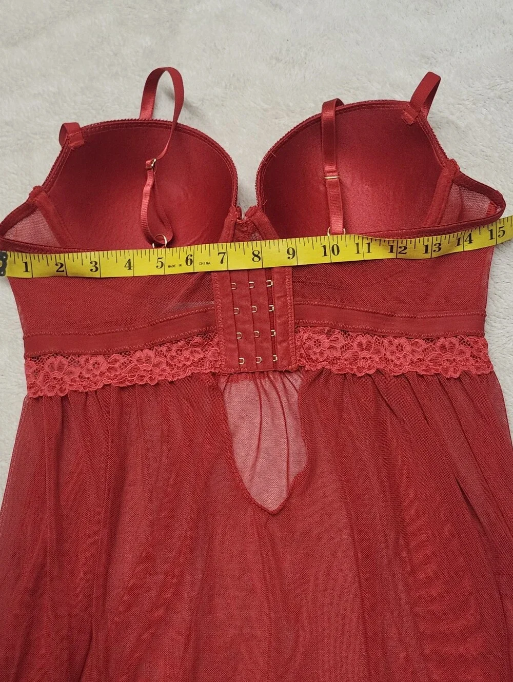 • Daisy Fuentes Women's Sheer Sexy Lace Mesh Chemise Teddy Size XL Red Flaws*